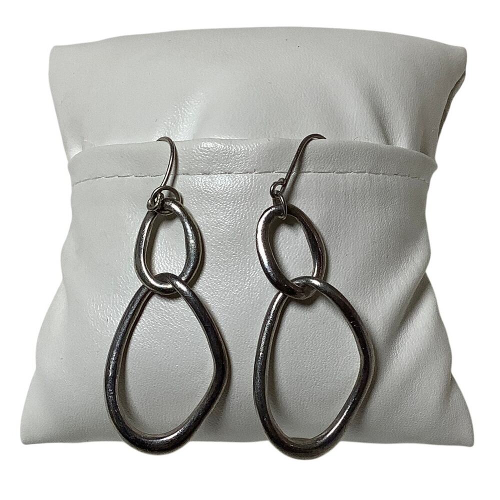 925 Sterling Silver Modernist Intertwined Oval Loop Dangle Hook Earrings C32-45